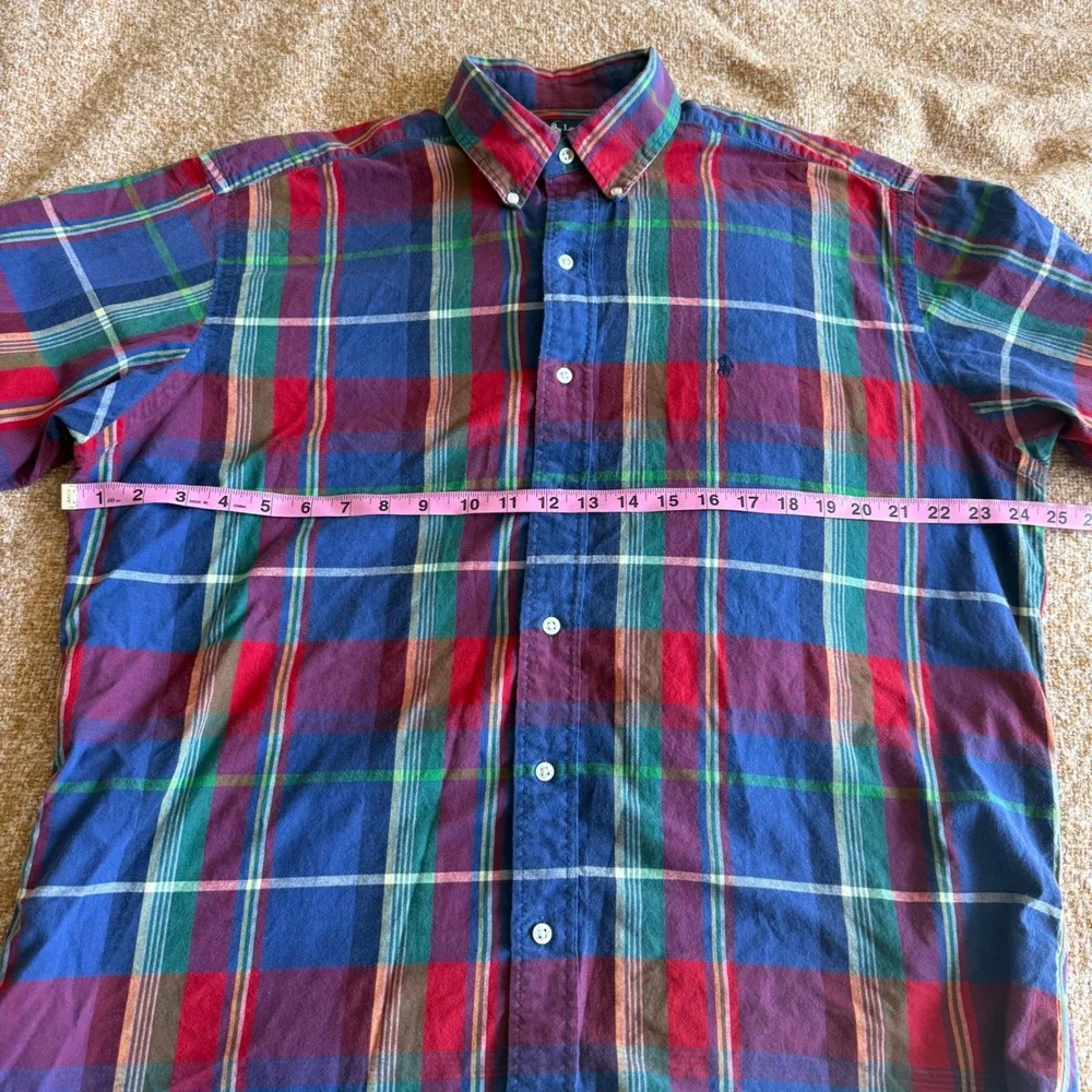 Polo Ralph Lauren Blake Mens Large Short Sleeve Plaid Button Down Shirt Blue Red